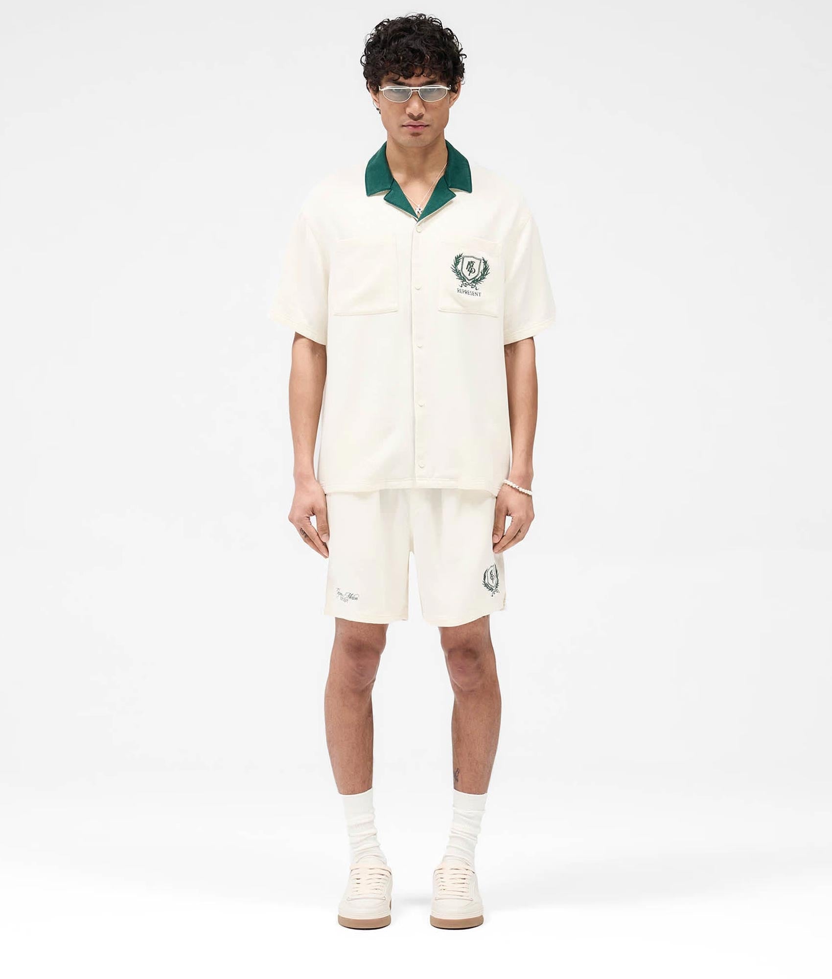 Oversized Represent Crest Shirt. Shot by EQVVS. Front Model Shot