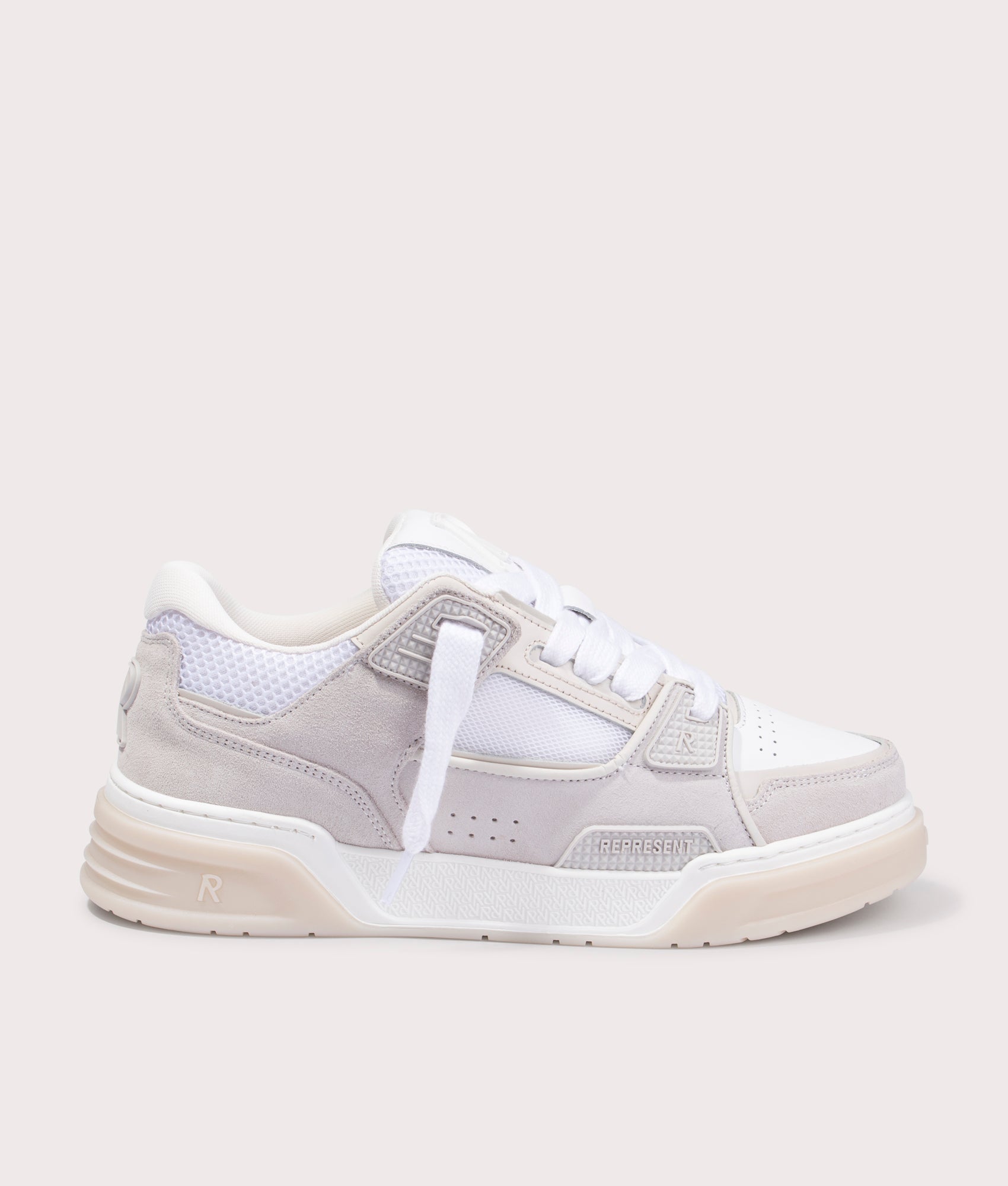 Represent  Studio Mesh Sneakers in Vintage White. Shot at EQVVS.  Side shot 