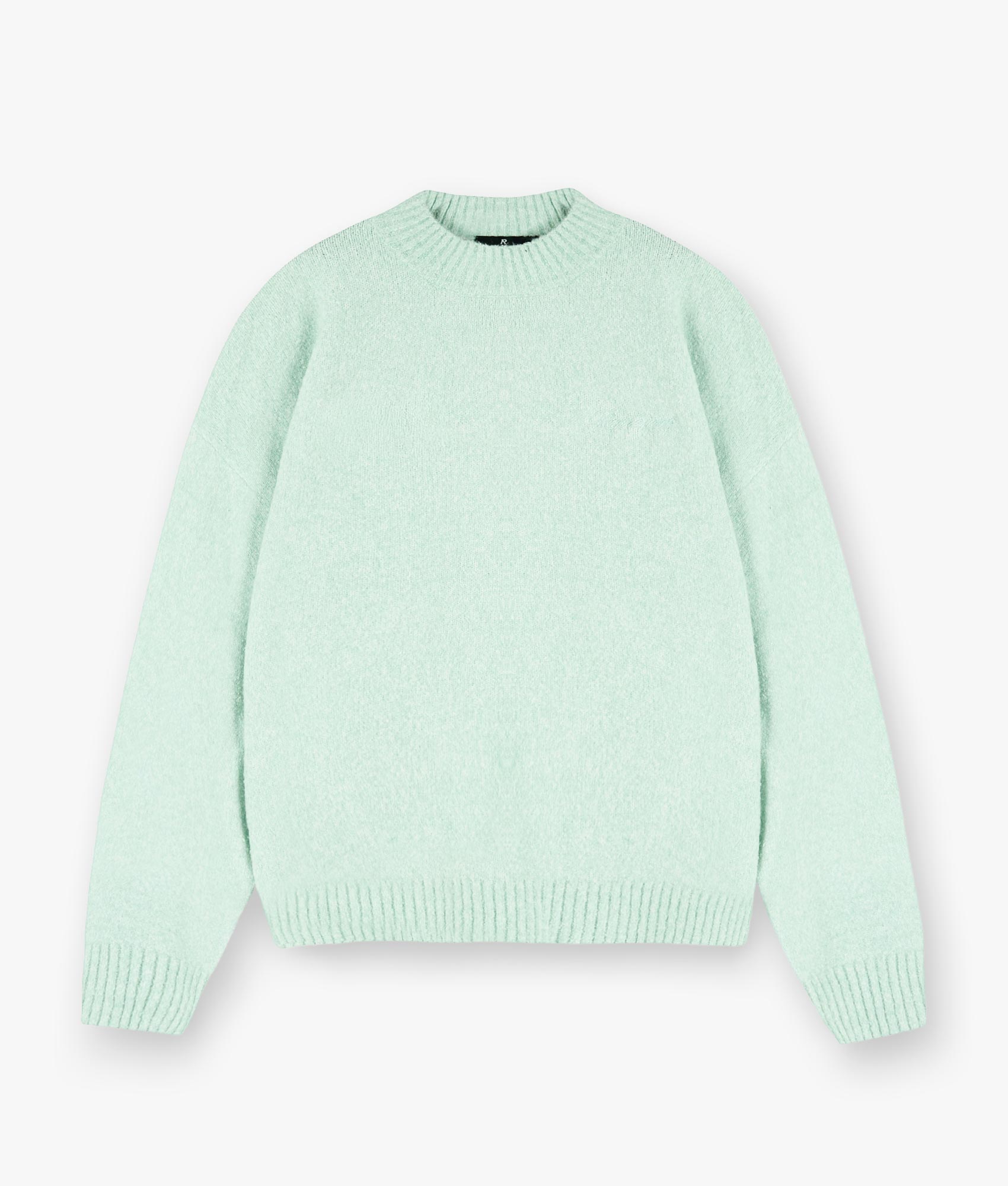 REPRESENT Marled Knit Jumper in Matcha. Shot at EQVVS.  Flat shot. 