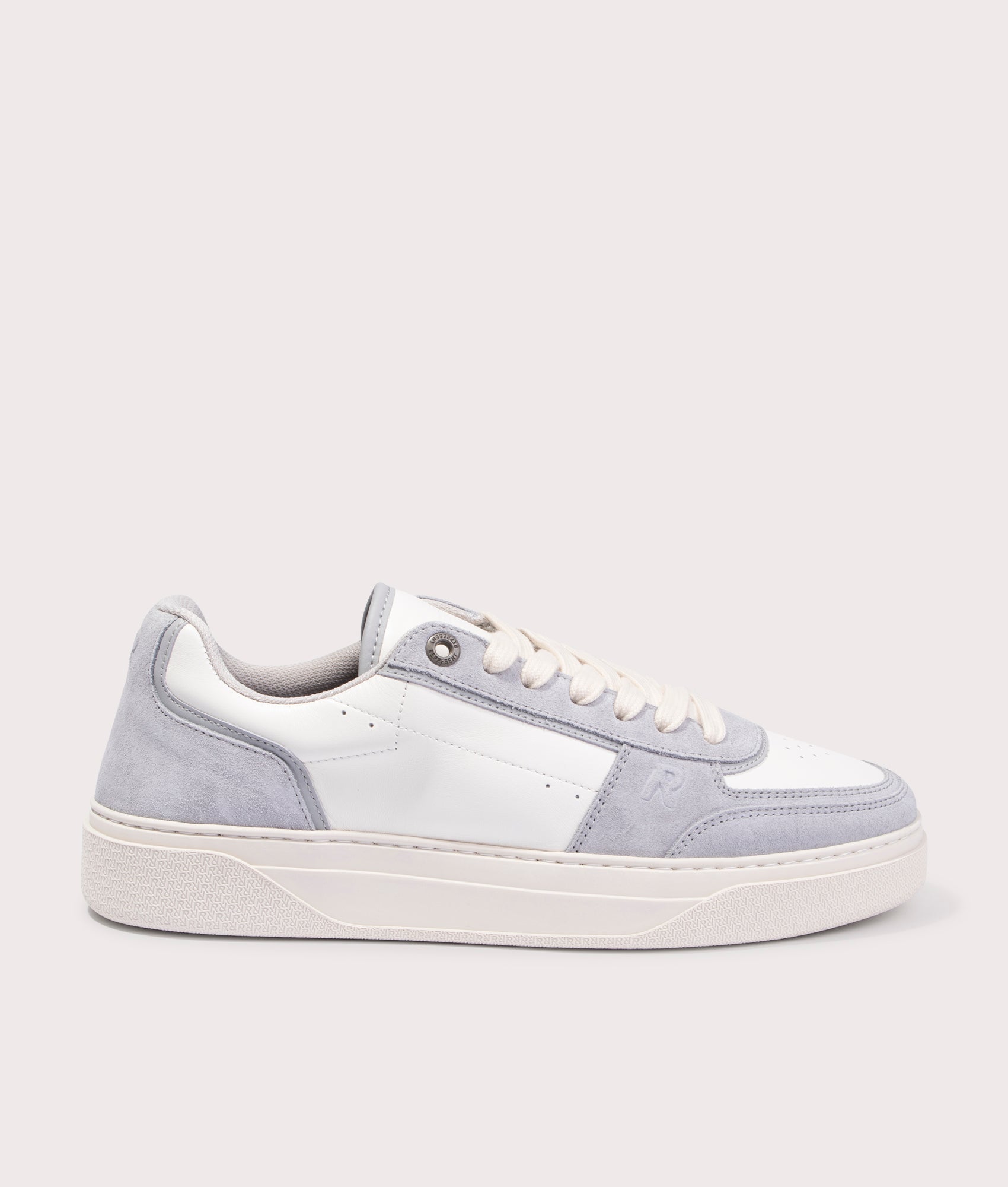REPRESENT Initial Suede Sneakers in Light Grey and Flat White. EQVVS Side Shot.