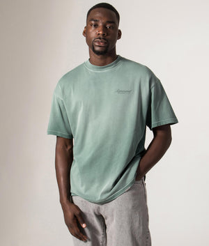 Represent Owners Club Script T-Shirt by Represent in Vintage Green. Shot by EQVVS. Front shot.