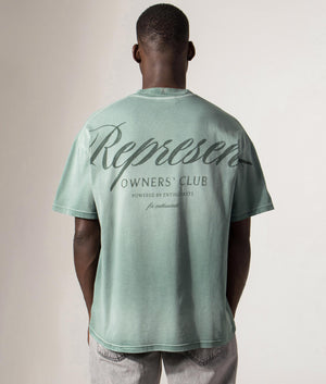 Represent Owners Club Script T-Shirt by Represent in Vintage Green. Shot by EQVVS. Back shot.