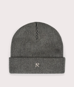  REPRESENT Ribbed Knit Beanie in Vintage Grey at EQVVS Menswear. Front shot.