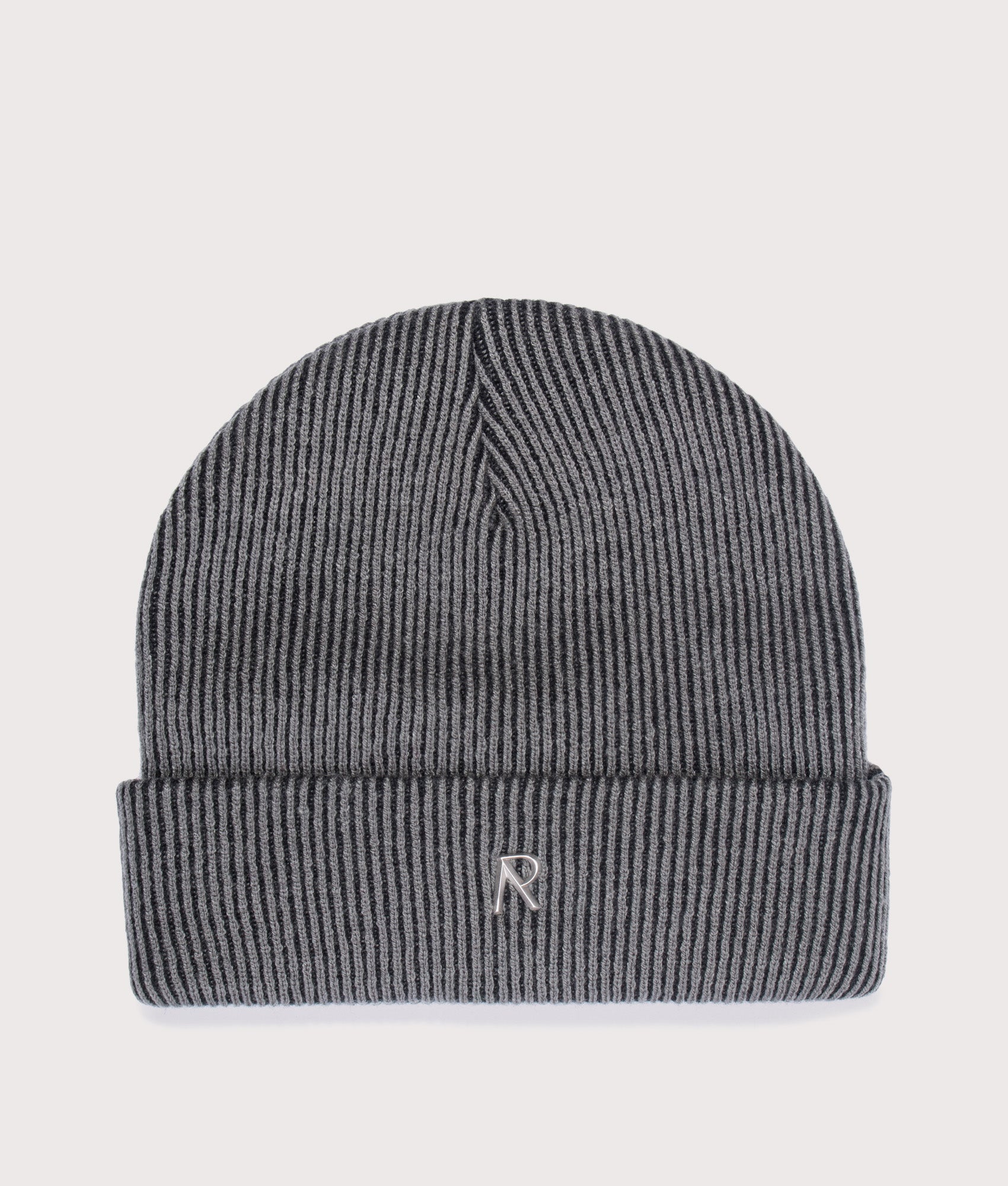 REPRESENT Ribbed Knit Beanie in Vintage Grey at EQVVS Menswear. Front shot.