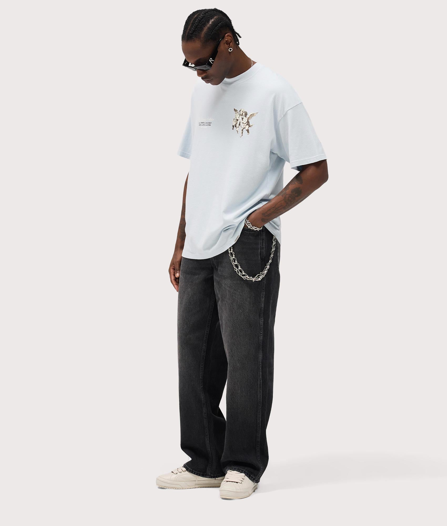 Legacy Cherubs T-Shirt in Cloud. 100% Cotton | REPRESENT | EQVVS | Front model shot 2 