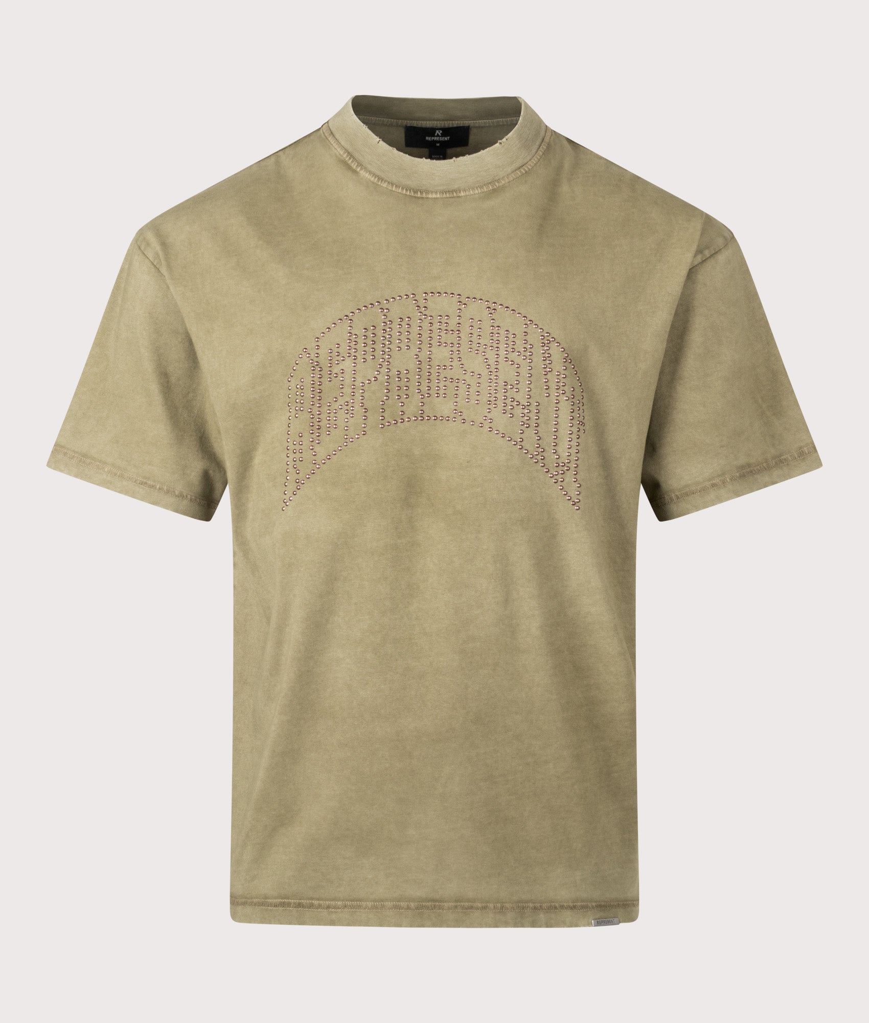 Embellished T-Shirt in Vintage Khaki | 100% Cotton | REPRESENT | EQVVS | Front shot 