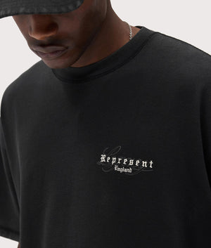 Relaxed Fit England Legacy T-Shirt in Vintage Black. in 100% Cotton | RREPRESENT | EQVVS | Front model detail shot 