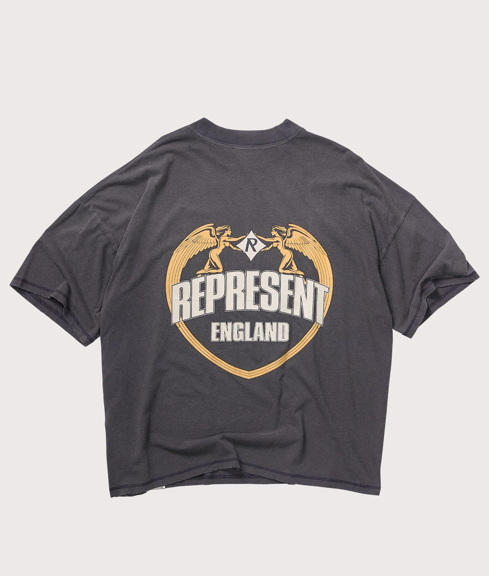 Angel Border T-Shirt by Represent in Stained Black. hot by EQVVS. Flat Back shot.