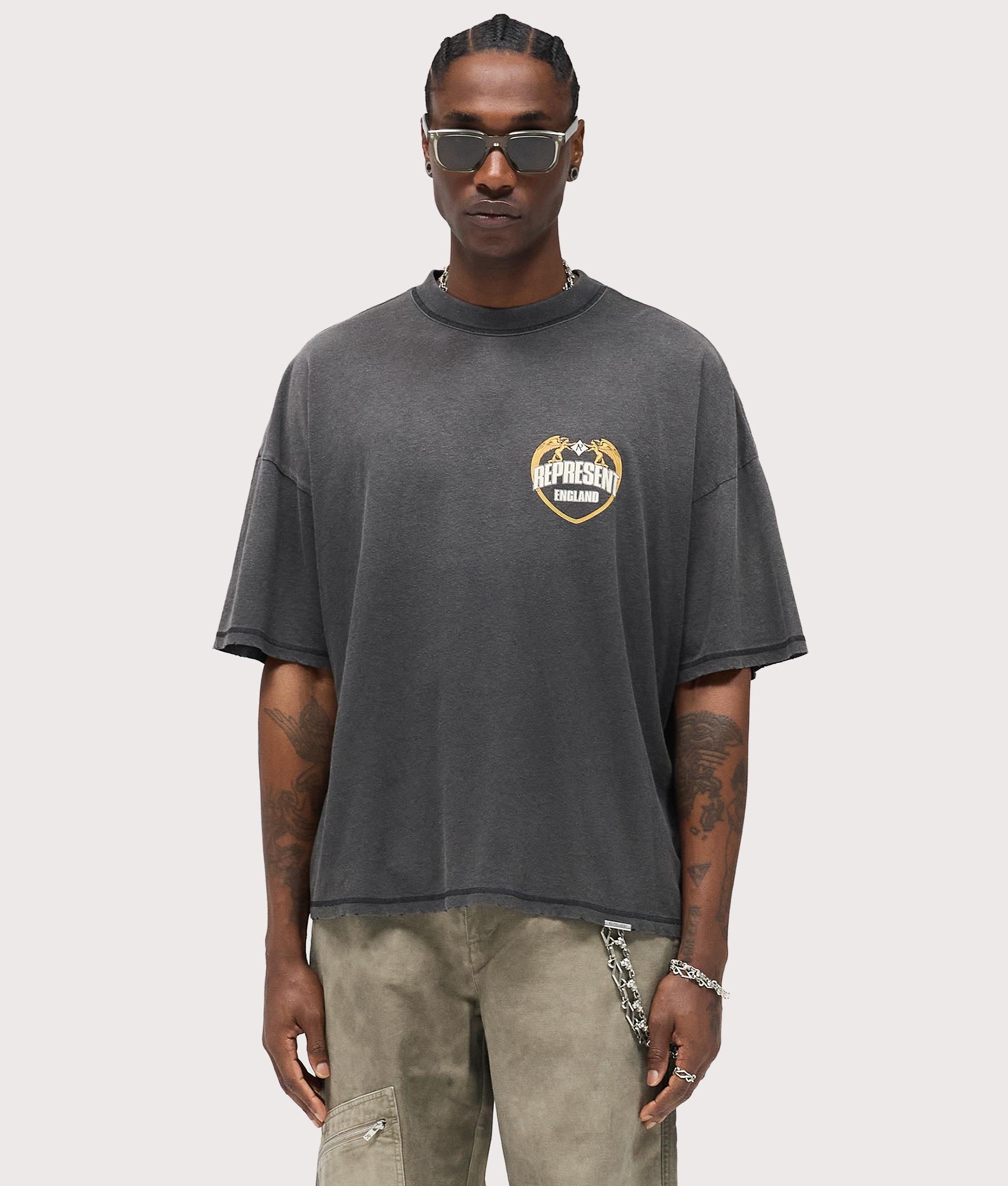 Angel Border T-Shirt by Represent in Stained Black. hot by EQVVS. Front shot.
