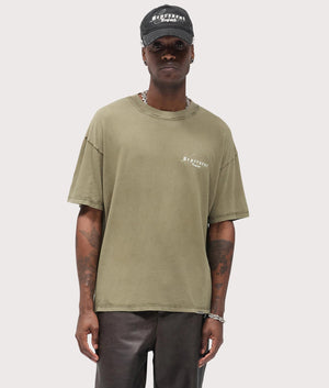 Legacy T-Shirt by Represent in Aged Khaki. Shot by EQVVS. Front model shot.