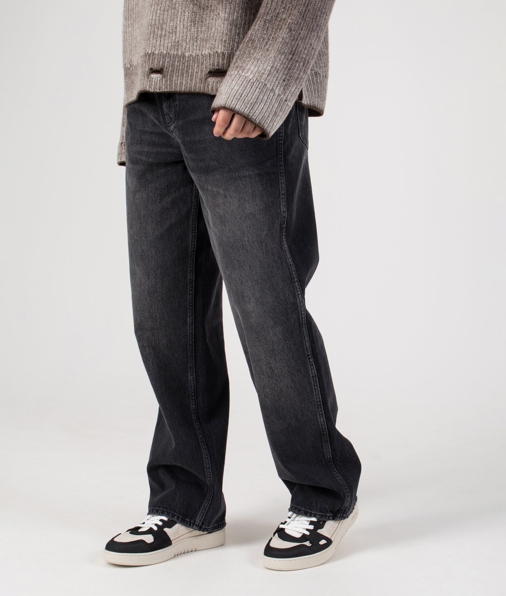 R3 Baggy Denim in Aged Black | 100% Cotton | Represent | EQVVS | Front angle model shot