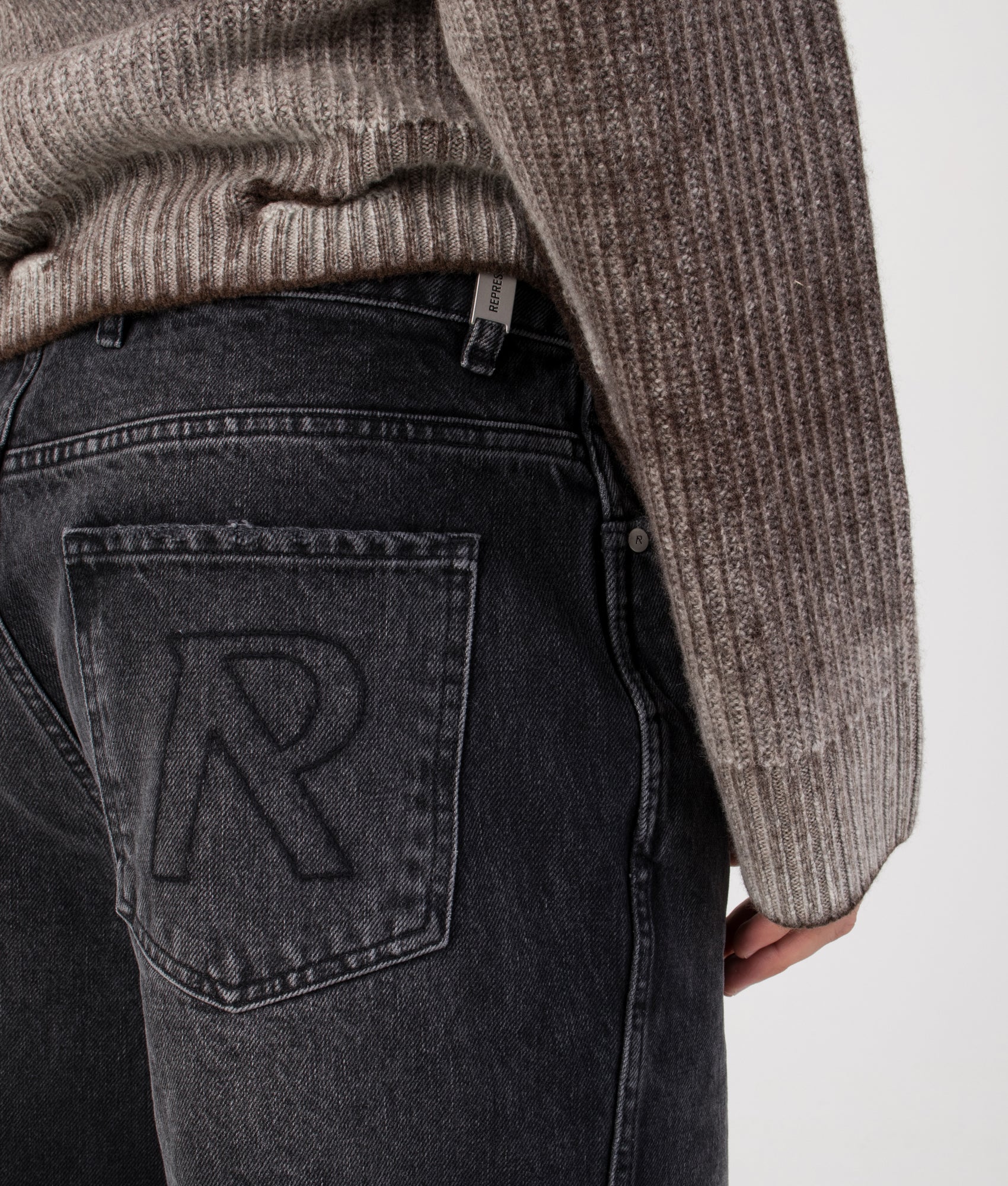 R3 Baggy Denim in Aged Black | 100% Cotton | Represent | EQVVS | Back detail model shot