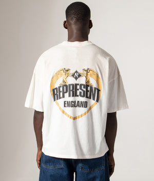 Angel Border T-Shirt by Represent in Washed Ecru. Shot by EQVVS. Back shot.