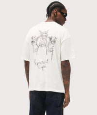 Relaxed Fit Hand Drawn Thoroughbred Dogs T-Shirt: 72 Washed Ecru 