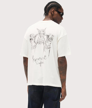 Relaxed Fit Hand Drawn Thoroughbred Dogs T-Shirt in Washed Ecru . 100% Cotton | REPRESENT | EQVVS | Back model shot 2 