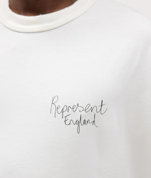 Relaxed Fit Hand Drawn Thoroughbred Dogs T-Shirt in Washed Ecru . 100% Cotton | REPRESENT | EQVVS | Front model detail shot 2