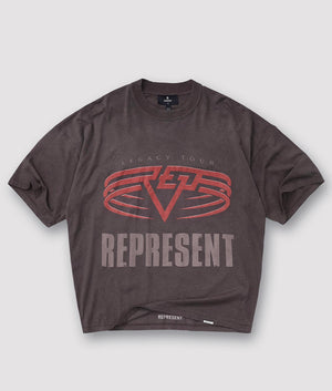 Reversible Living Legacy Tour T-Shirt by Represent in Sun Fade Grey. Shot by EQVVS. Flat front shot.