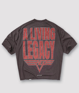 Reversible Living Legacy Tour T-Shirt by Represent in Sun Fade Grey. Shot by EQVVS. Flat Back shot.