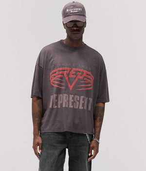 Reversible Living Legacy Tour T-Shirt by Represent in Sun Fade Grey. Shot by EQVVS. Front shot.