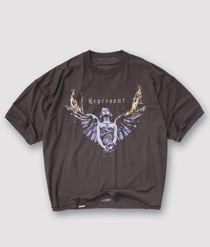 Reversible Living Legacy Tour T-Shirt by Represent in Sun Fade Grey. Shot by EQVVS. Flat front internal shot.