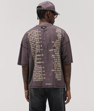 Reversible Living Legacy Tour T-Shirt by Represent in Sun Fade Grey. Shot by EQVVS. Back Internal shot.