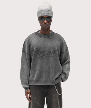 Oversized Fit Stamped Sweatshirt in Vintage Grey . 100% Cotton | REPRESENT | EQVVS | Front model shot 2