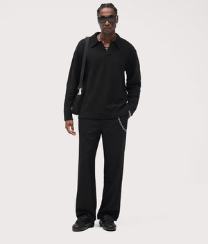 Relaxed Fit Long Sleeve Ribbed Polo Collar Knit in Jet Black | REPRESENT | EQVVS | Front model shot 2 