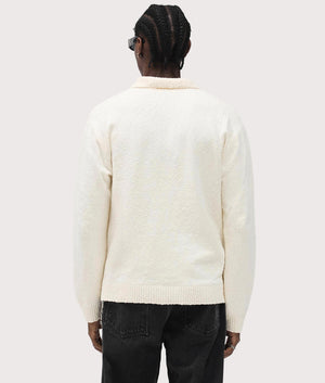 Relaxed Fit Long Sleeve Ribbed Polo Collar Knit in Jet Black | REPRESENT | EQVVS | Back model shot