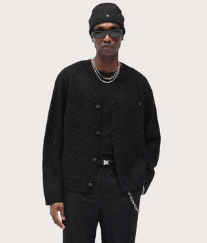 Textured Knit Cardigan in Jet Black | REPRESENT | EQVVS | Front model shot