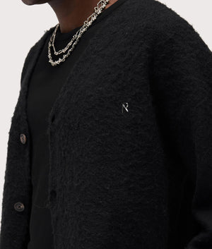 Textured Knit Cardigan in Jet Black | REPRESENT | EQVVS | Front model detail shot