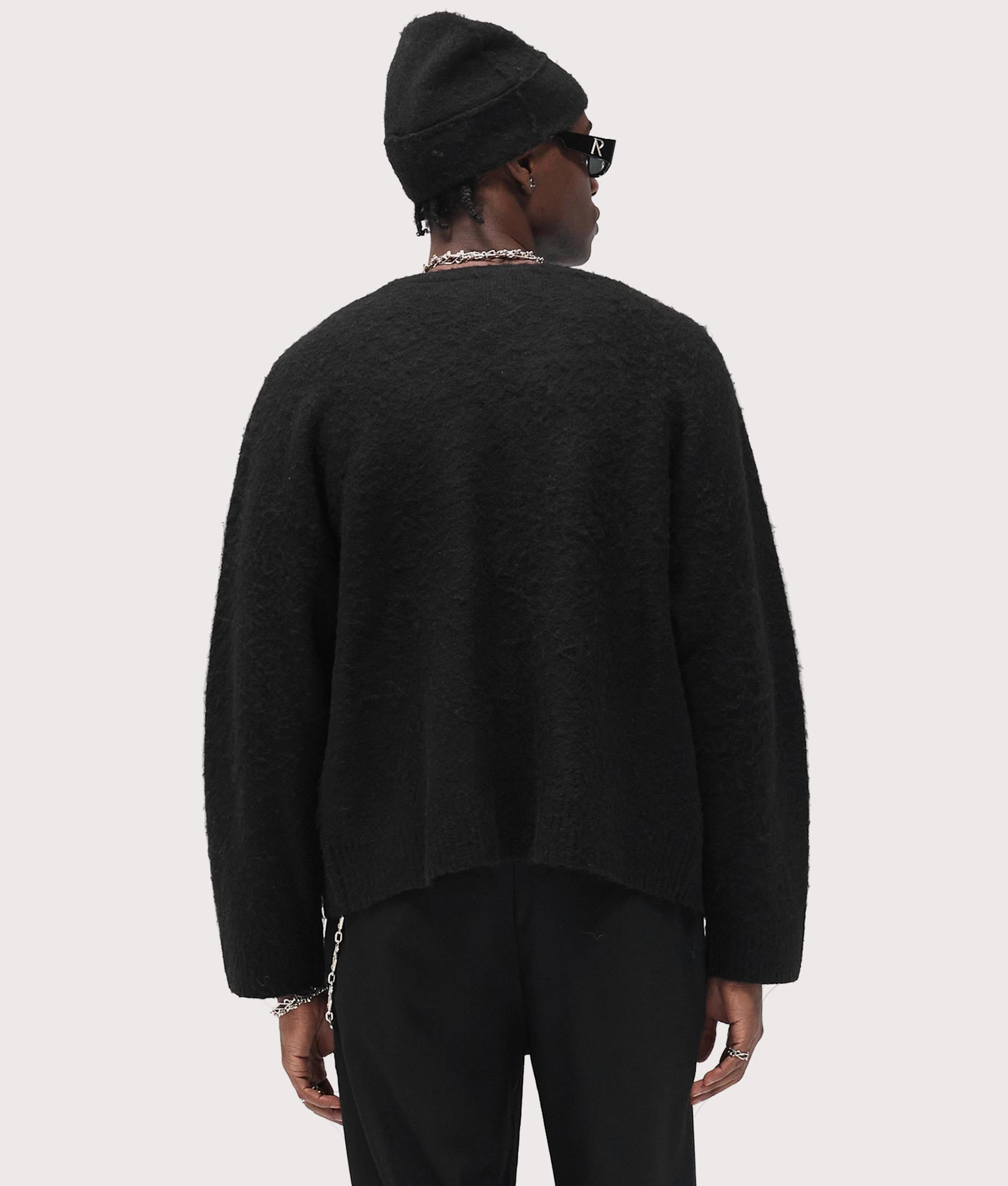 Textured Knit Cardigan in Jet Black | REPRESENT | EQVVS | Back model shot