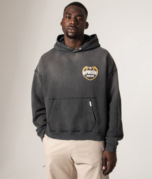Represent Angel Border Hoodie by Represent in Stained Black. Shot by EQVVS. Front model shot.