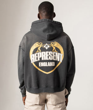 Represent Angel Border Hoodie by Represent in Stained Black. Shot by EQVVS. Back model shot.