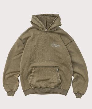 Legacy Hoodie by Represent in Aged Khaki. Shot by EQVVS. Front flat shot.