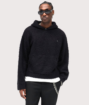 Textured Borg Hoodie by Represent in Jet Black. Shot by EQVVS. Front model shot.