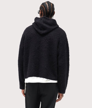 Textured Borg Hoodie by Represent in Jet Black. Shot by EQVVS. Back model shot.