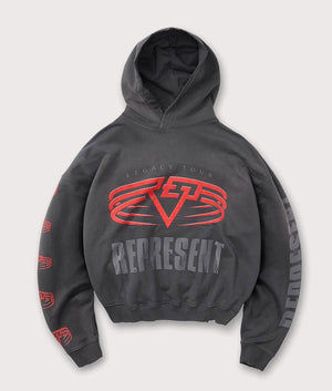 Reversible Living Legacy Tour Hoodie by Represent in Sun Fade Grey. Shot by EQVVS. Flat front shot.