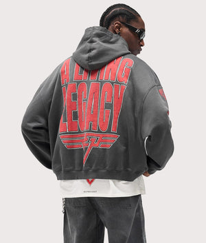 Reversible Living Legacy Tour Hoodie by Represent in Sun Fade Grey. Shot by EQVVS. Back shot.