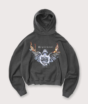 Reversible Living Legacy Tour Hoodie by Represent in Sun Fade Grey. Shot by EQVVS. Flat Front Internal shot.