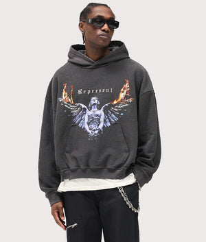 Reversible Living Legacy Tour Hoodie by Represent in Sun Fade Grey. Shot by EQVVS. Front Internal shot.
