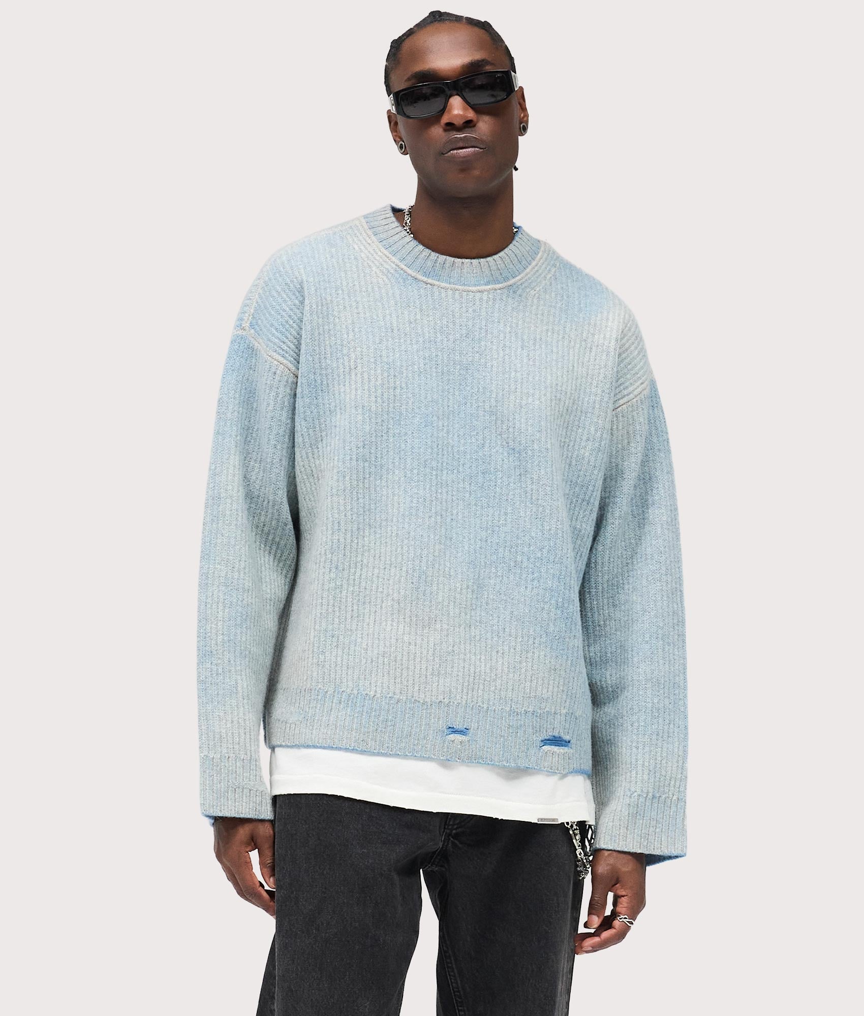 Reversible Fade Out Sweatshirt by Represent in Cloud. Shot by EQVVS. front model shot.