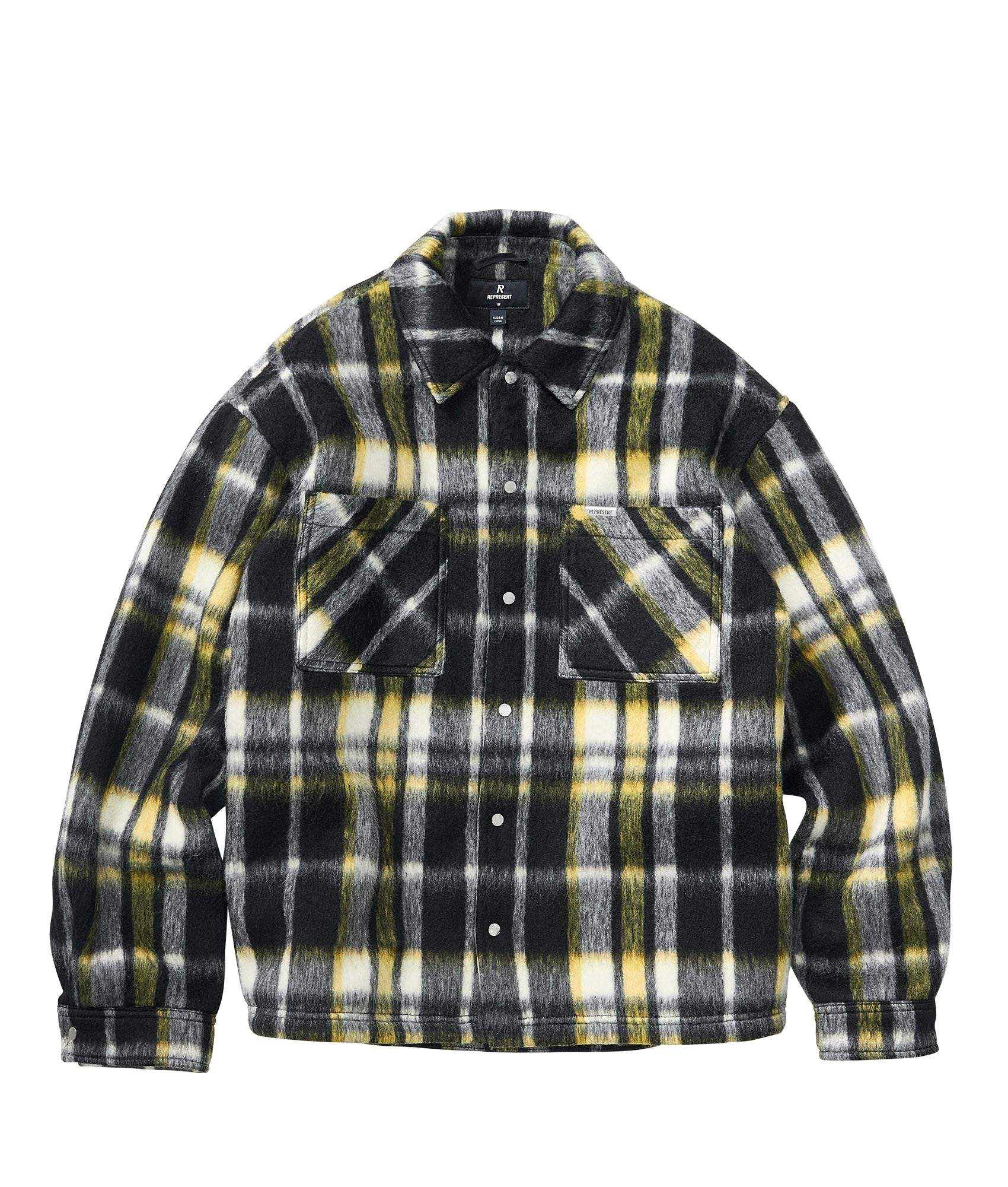 Textured Flannel Overshirt by Represent in Black. Shot by EQVVS. Front flat shot.
