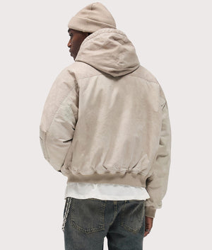 Hooded Bomber Jacket by Represent in Beige. Shot by EQVVS. Back model shot.
