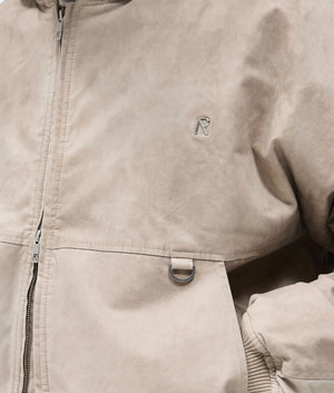 Hooded Bomber Jacket by Represent in Beige. Shot by EQVVS. Detail model shot.