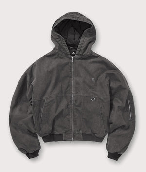 Hooded Bomber Jacket by Represent in Washed Black. Shot by EQVVS. Front flat shot.