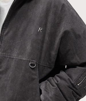 Hooded Bomber Jacket by Represent in Washed Black. Shot by EQVVS. Detail model shot.