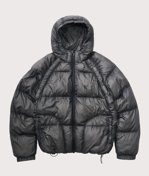Translucent Hooded Puffer Coat by Represent in Washe Balck. Shot by EQVVS. Front flat shot.