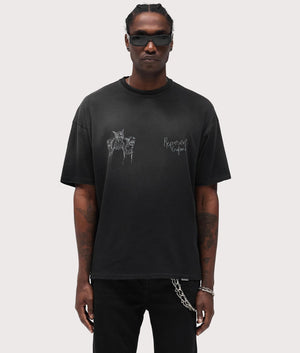 Relaxed Fit Hand Drawn Thoroughbred in Aged Black. 100% Cotton | REPRESENT | EQVVS | Front model shot 1