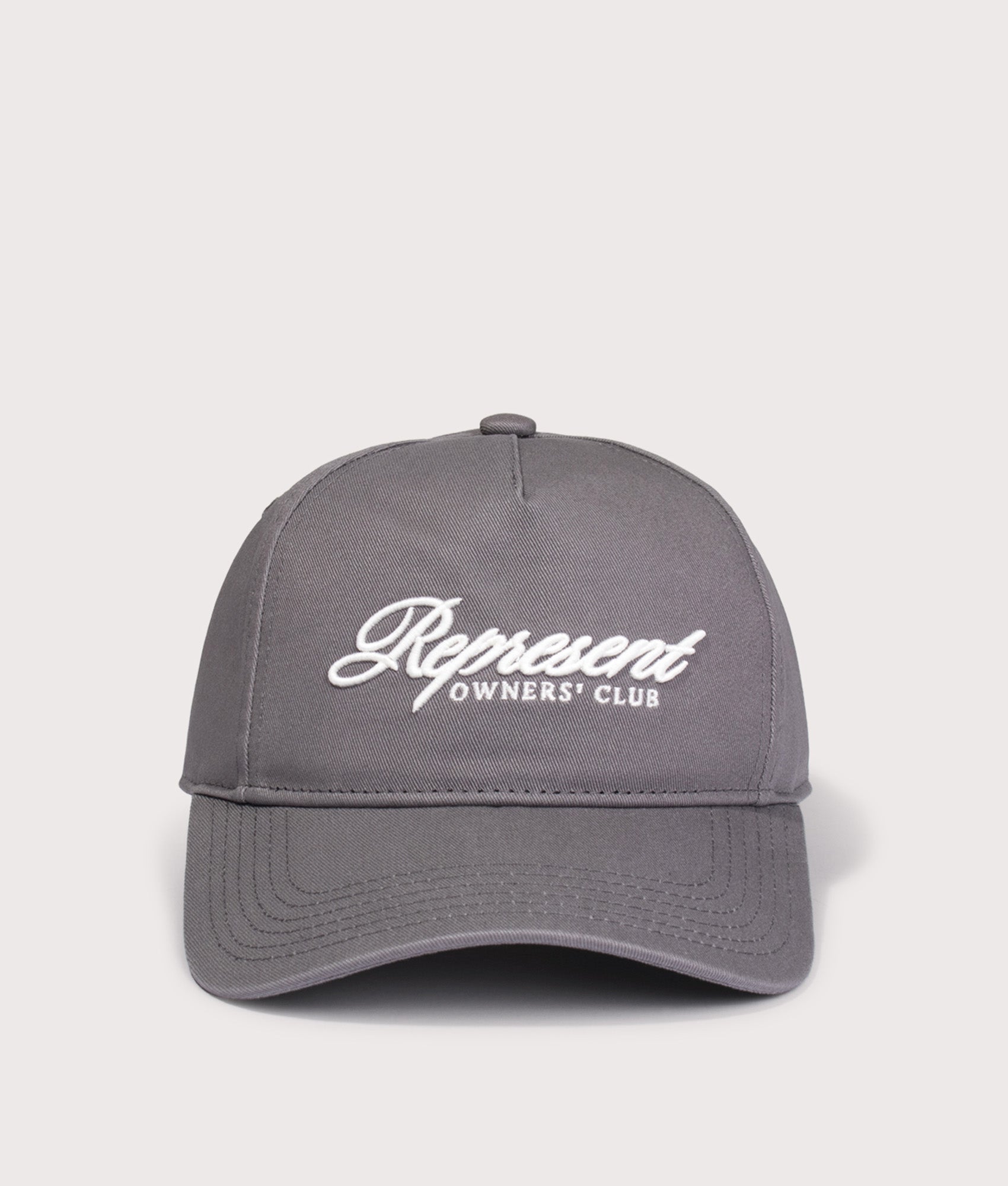 Represent Owners Club Script Cap in Slate at EQVVS Menswear. Front shot.