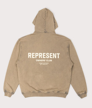 REPRESENT Owners Club Hoodie in Almond at EQVVS Menswear. Back shot.
